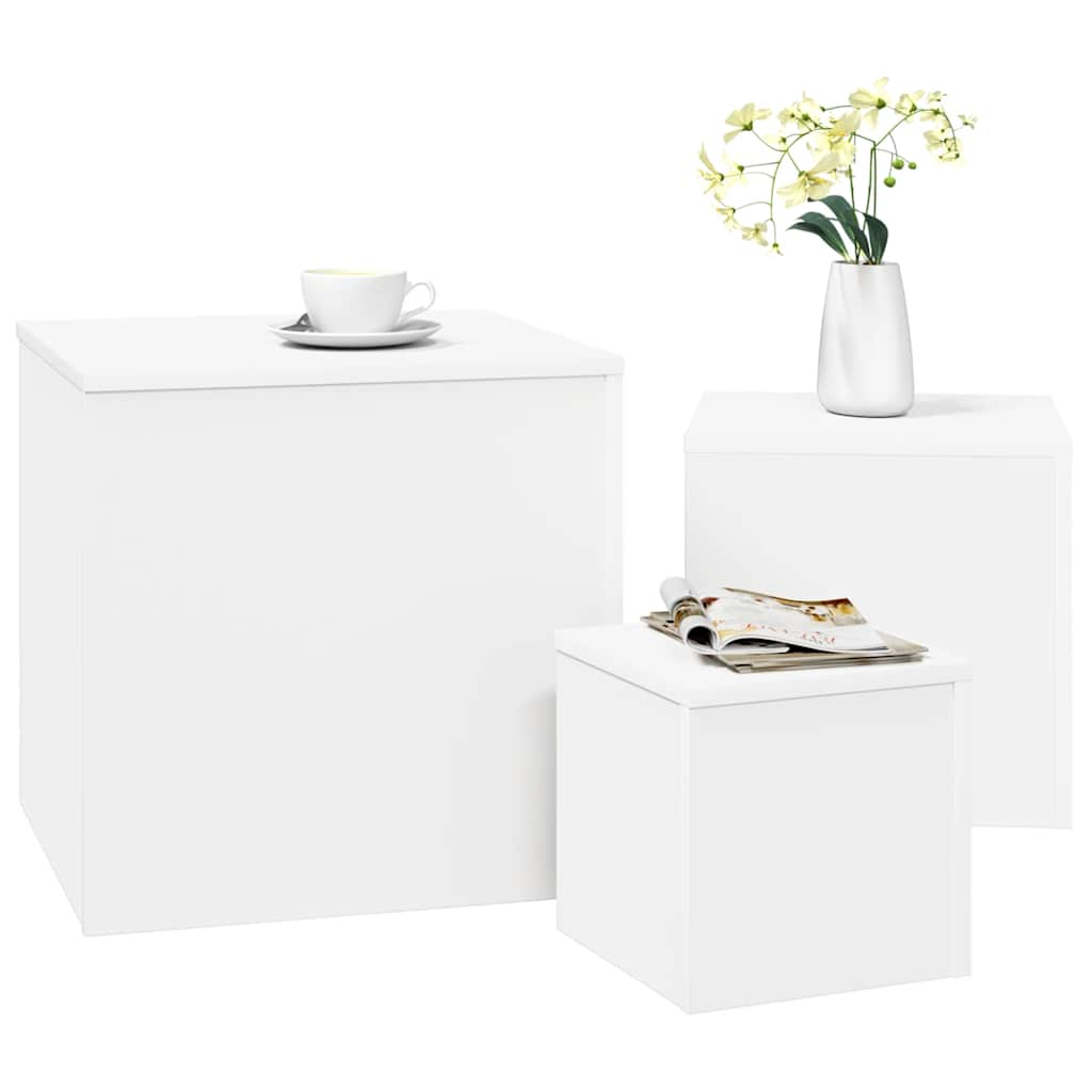 Side Tables 3 pcs White Engineered Wood
